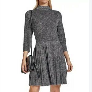 Ted Baker London Gunmetal Noaleen Metallic Stretch Mini Pleated Dress Size 4